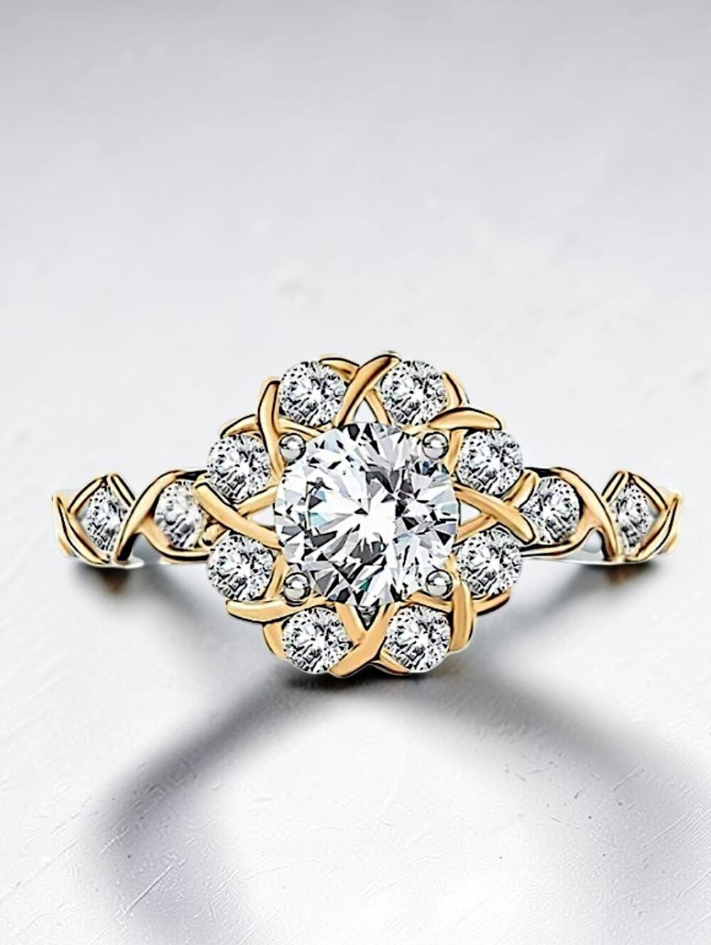 0.75 ctw Genuine Moissanite Ring in in 18K YG and Rhodium Over Sterling Silver
